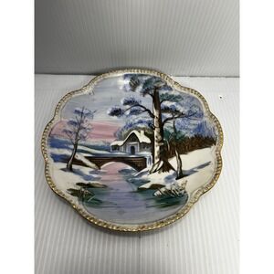 Vintage Japan Winter Scene Scalloped Edge Collector Plate K. Kassy‎ 8.5" Ucagco